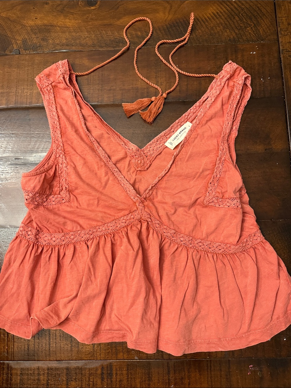Lucky brand Coral Lace-Trim Peplum Camisole